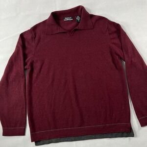 Brandini Wool Sweater Polo Men Large Maroon 100% Extra Fine Merino Buttonless